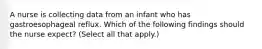 A nurse is collecting data from an infant who has gastroesophageal reflux. Which of the following findings should the nurse expect? (Select all that apply.)