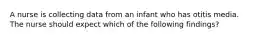 A nurse is collecting data from an infant who has otitis media. The nurse should expect which of the following findings?