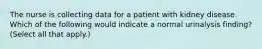 The nurse is collecting data for a patient with kidney disease. Which of the following would indicate a normal urinalysis finding? (Select all that apply.)