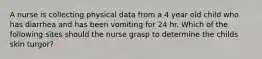 A nurse is collecting physical data from a 4 year old child who has diarrhea and has been vomiting for 24 hr. Which of the following sites should the nurse grasp to determine the childs skin turgor?