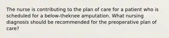 The nurse is contributing to the plan of care for a patient who is scheduled for a below-theknee amputation. What nursing diagnosis should be recommended for the preoperative plan of care?