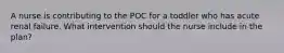 A nurse is contributing to the POC for a toddler who has acute renal failure. What intervention should the nurse include in the plan?