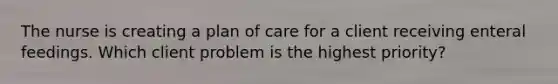 The nurse is creating a plan of care for a client receiving enteral feedings. Which client problem is the highest priority?