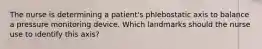 The nurse is determining a patient's phlebostatic axis to balance a pressure monitoring device. Which landmarks should the nurse use to identify this axis?