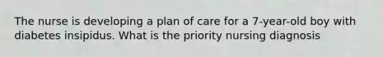 The nurse is developing a plan of care for a 7-year-old boy with diabetes insipidus. What is the priority nursing diagnosis