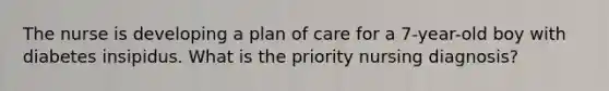 The nurse is developing a plan of care for a 7-year-old boy with diabetes insipidus. What is the priority nursing diagnosis?