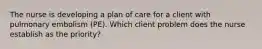 The nurse is developing a plan of care for a client with pulmonary embolism (PE). Which client problem does the nurse establish as the priority?