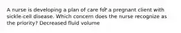 A nurse is developing a plan of care for a pregnant client with sickle-cell disease. Which concern does the nurse recognize as the priority? Decreased fluid volume