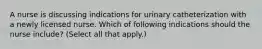 A nurse is discussing indications for urinary catheterization with a newly licensed nurse. Which of following indications should the nurse include? (Select all that apply.)