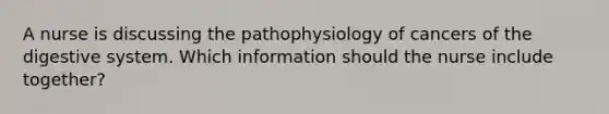 A nurse is discussing the pathophysiology of cancers of the digestive system. Which information should the nurse include together?