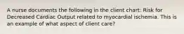 A nurse documents the following in the client chart: Risk for Decreased Cardiac Output related to myocardial ischemia. This is an example of what aspect of client care?