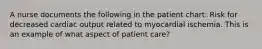 A nurse documents the following in the patient chart: Risk for decreased cardiac output related to myocardial ischemia. This is an example of what aspect of patient care?