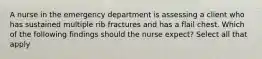 A nurse in the emergency department is assessing a client who has sustained multiple rib fractures and has a flail chest. Which of the following findings should the nurse expect? Select all that apply