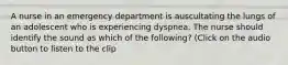 A nurse in an emergency department is auscultating the lungs of an adolescent who is experiencing dyspnea. The nurse should identify the sound as which of the following? (Click on the audio button to listen to the clip