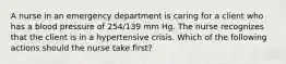 A nurse in an emergency department is caring for a client who has a blood pressure of 254/139 mm Hg. The nurse recognizes that the client is in a hypertensive crisis. Which of the following actions should the nurse take first?