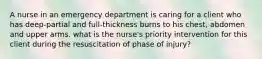 A nurse in an emergency department is caring for a client who has deep-partial and full-thickness burns to his chest, abdomen and upper arms. what is the nurse's priority intervention for this client during the resuscitation of phase of injury?