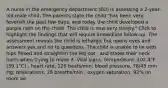 A nurse in the emergency department (ED) is assessing a 2-year-old male child. The parents state the child "has been very feverish the past few days, and today the child developed a purple rash on the chest. The child is now very sleepy." Click to highlight the findings that will require immediate follow-up. The assessment reveals the child is lethargic but opens eyes and answers yes and no to questions. The child is unable to lie with hips flexed and straighten the leg out , and states their neck hurts when trying to move it. Vital signs: temperature, 102.4°F (39.1°C) ; heart rate, 120 beats/min; blood pressure, 78/45 mm Hg; respirations, 28 breaths/min ; oxygen saturation, 92% on room air .