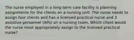 The nurse employed in a long-term care facility is planning assignments for the clients on a nursing unit. The nurse needs to assign four clients and has a licensed practical nurse and 3 assistive personnel (APs) on a nursing team. Which client would the nurse most appropriately assign to the licensed practical nurse?