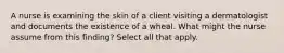 A nurse is examining the skin of a client visiting a dermatologist and documents the existence of a wheal. What might the nurse assume from this finding? Select all that apply.