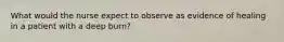 What would the nurse expect to observe as evidence of healing in a patient with a deep burn?