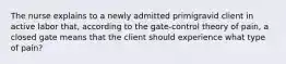 The nurse explains to a newly admitted primigravid client in active labor that, according to the gate-control theory of pain, a closed gate means that the client should experience what type of pain?