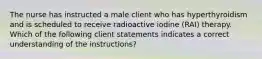 The nurse has instructed a male client who has hyperthyroidism and is scheduled to receive radioactive iodine (RAI) therapy. Which of the following client statements indicates a correct understanding of the instructions?