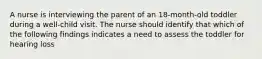 A nurse is interviewing the parent of an 18-month-old toddler during a well-child visit. The nurse should identify that which of the following findings indicates a need to assess the toddler for hearing loss