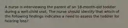 A nurse is interviewing the parent of an 18-month-old toddler during a well-child visit. The nurse should identify that which of the following findings indicates a need to assess the toddler for hearing loss?