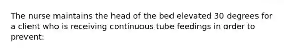 The nurse maintains the head of the bed elevated 30 degrees for a client who is receiving continuous tube feedings in order to prevent: