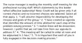 The nurse manager is leading the monthly staff meeting for the professional nursing staff. Which statements by this leader reflect effective leadership? Note: Credit will be given only if all correct choices and no incorrect choices are selected. Select all that apply. 1. "I will assume responsibility for developing the mission and goals of the group." 2. "I have created an agenda that identifies the amount of time allotted for each step of the problem-solving process." 3. "I realize there will be dissension; however, I prefer that we not take time from our agenda to address it." 4. "The meeting will be called to order at noon and be adjourned in 1 hour." 5. "It is important that each of you is fully engaged in the decision-making process."