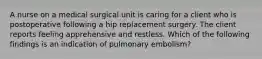 A nurse on a medical surgical unit is caring for a client who is postoperative following a hip replacement surgery. The client reports feeling apprehensive and restless. Which of the following findings is an indication of pulmonary embolism?