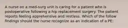 A nurse on a med-surg unit is caring for a patient who is postoperative following a hip replacement surgery. The patient reports feeling apprehensive and restless. Which of the follow findings should the nurse recognize as an indication of a PE: