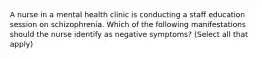 A nurse in a mental health clinic is conducting a staff education session on schizophrenia. Which of the following manifestations should the nurse identify as negative symptoms? (Select all that apply)