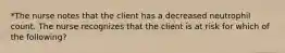 *The nurse notes that the client has a decreased neutrophil count. The nurse recognizes that the client is at risk for which of the following?