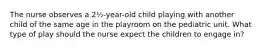 The nurse observes a 2½-year-old child playing with another child of the same age in the playroom on the pediatric unit. What type of play should the nurse expect the children to engage in?