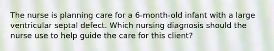 The nurse is planning care for a 6-month-old infant with a large ventricular septal defect. Which nursing diagnosis should the nurse use to help guide the care for this client?