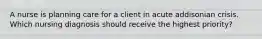 A nurse is planning care for a client in acute addisonian crisis. Which nursing diagnosis should receive the highest priority?