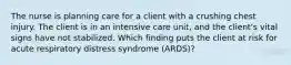 The nurse is planning care for a client with a crushing chest injury. The client is in an intensive care unit, and the client's vital signs have not stabilized. Which finding puts the client at risk for acute respiratory distress syndrome (ARDS)?