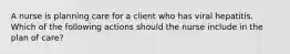 A nurse is planning care for a client who has viral hepatitis. Which of the following actions should the nurse include in the plan of care?