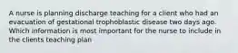 A nurse is planning discharge teaching for a client who had an evacuation of gestational trophoblastic disease two days ago. Which information is most important for the nurse to include in the clients teaching plan