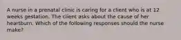 A nurse in a prenatal clinic is caring for a client who is at 12 weeks gestation. The client asks about the cause of her heartburn. Which of the following responses should the nurse make?