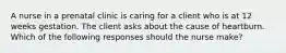 A nurse in a prenatal clinic is caring for a client who is at 12 weeks gestation. The client asks about the cause of heartburn. Which of the following responses should the nurse make?