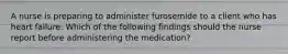 A nurse is preparing to administer furosemide to a client who has heart failure. Which of the following findings should the nurse report before administering the medication?