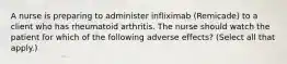 A nurse is preparing to administer infliximab (Remicade) to a client who has rheumatoid arthritis. The nurse should watch the patient for which of the following adverse effects? (Select all that apply.)