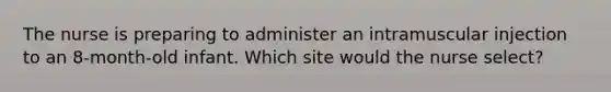 The nurse is preparing to administer an intramuscular injection to an 8-month-old infant. Which site would the nurse select?