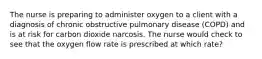 The nurse is preparing to administer oxygen to a client with a diagnosis of chronic obstructive pulmonary disease (COPD) and is at risk for carbon dioxide narcosis. The nurse would check to see that the oxygen flow rate is prescribed at which rate?