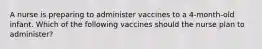 A nurse is preparing to administer vaccines to a 4-month-old infant. Which of the following vaccines should the nurse plan to administer?