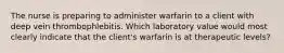 The nurse is preparing to administer warfarin to a client with deep vein thrombophlebitis. Which laboratory value would most clearly indicate that the client's warfarin is at therapeutic levels?