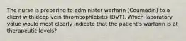 The nurse is preparing to administer warfarin (Coumadin) to a client with deep vein thrombophlebitis (DVT). Which laboratory value would most clearly indicate that the patient's warfarin is at therapeutic levels?