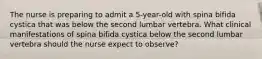 The nurse is preparing to admit a 5-year-old with spina bifida cystica that was below the second lumbar vertebra. What clinical manifestations of spina bifida cystica below the second lumbar vertebra should the nurse expect to observe?